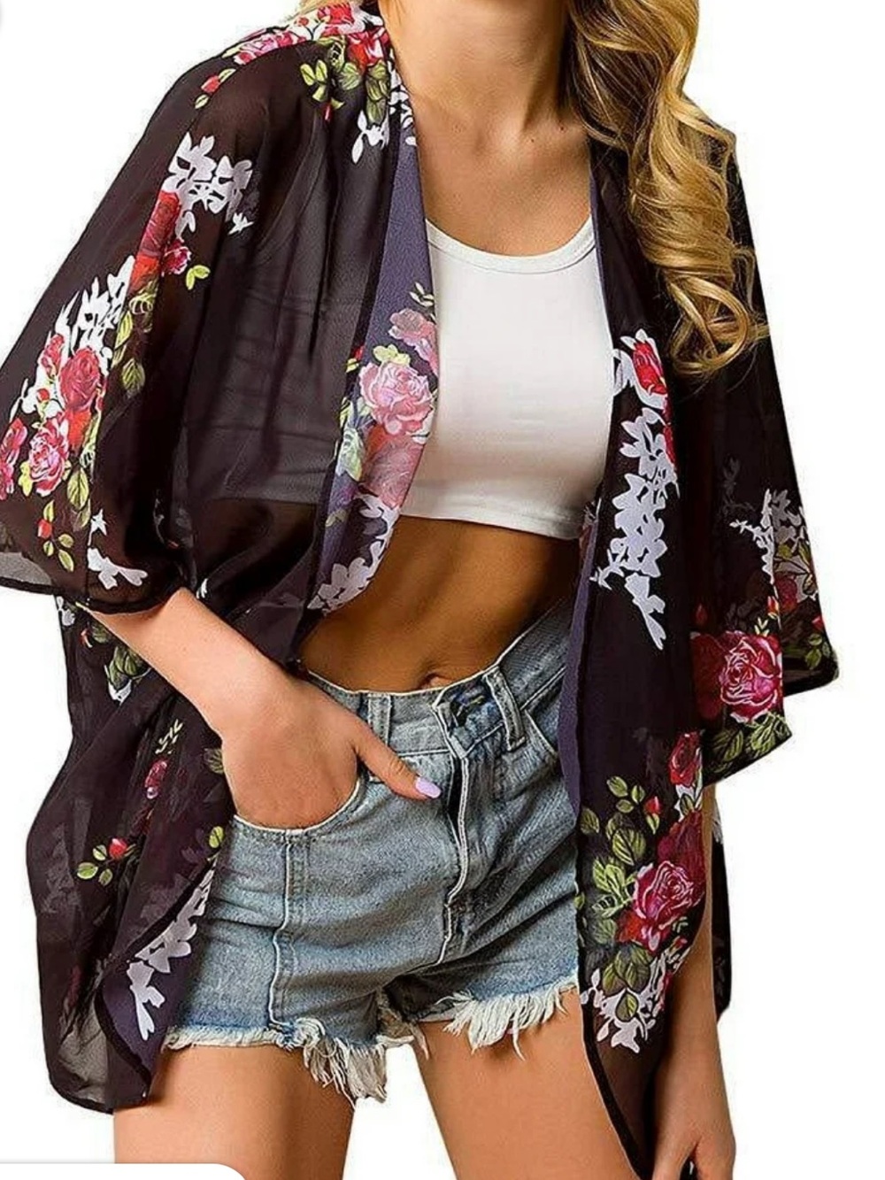 Floral Sheer Black Cardigan Kimono